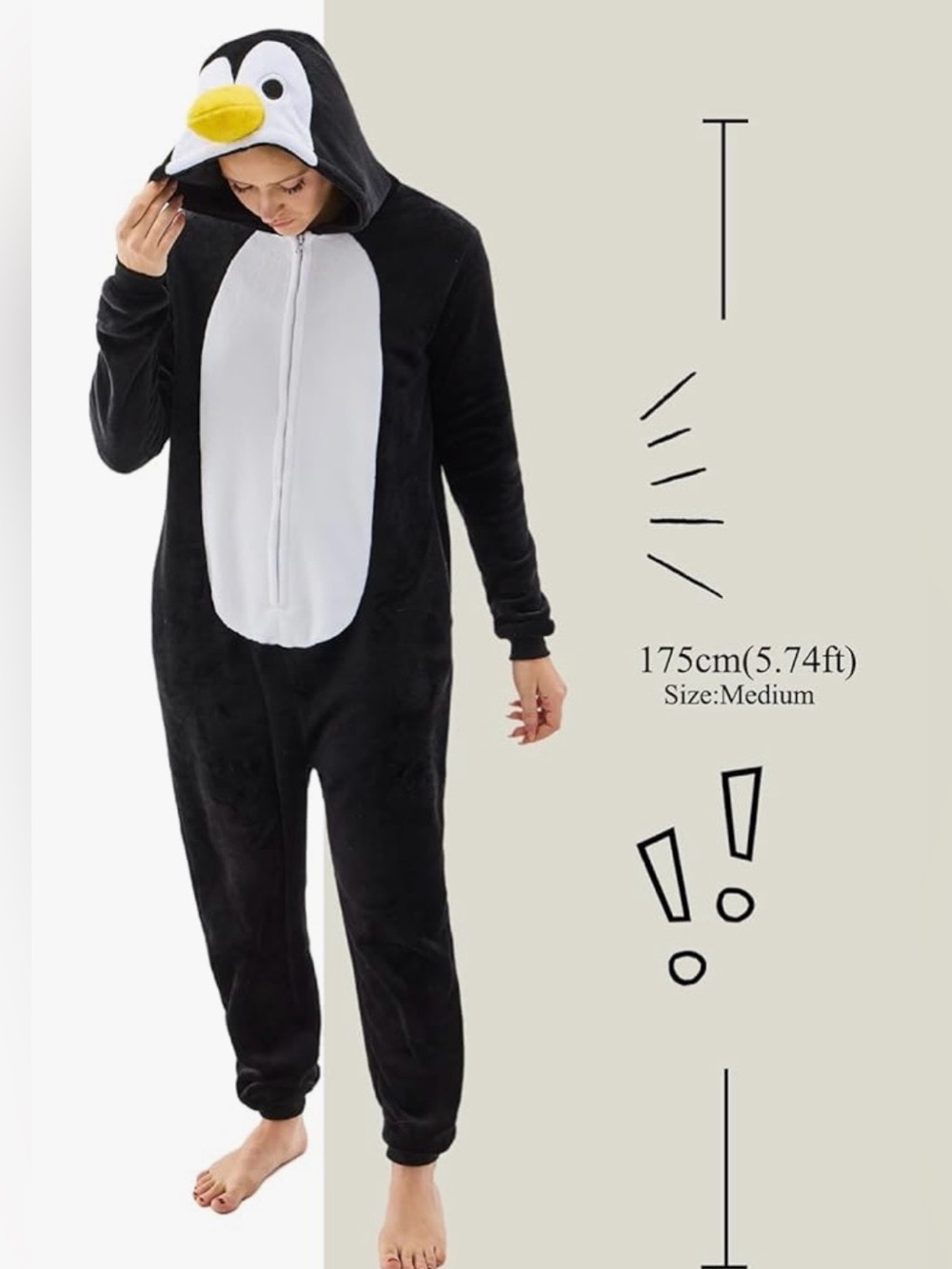 Unisex Penguin Onesie Oversized Zip-up